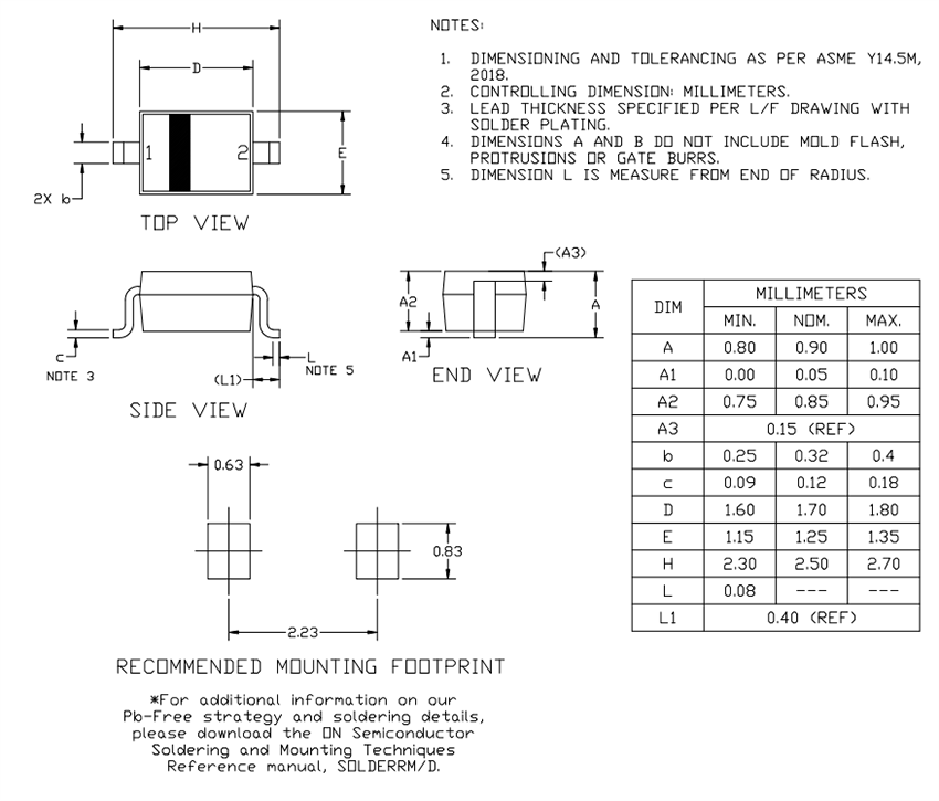 Mechanical Drawing - onsemi SZMM3ZxT1G Automotive Zener Voltage Regulators